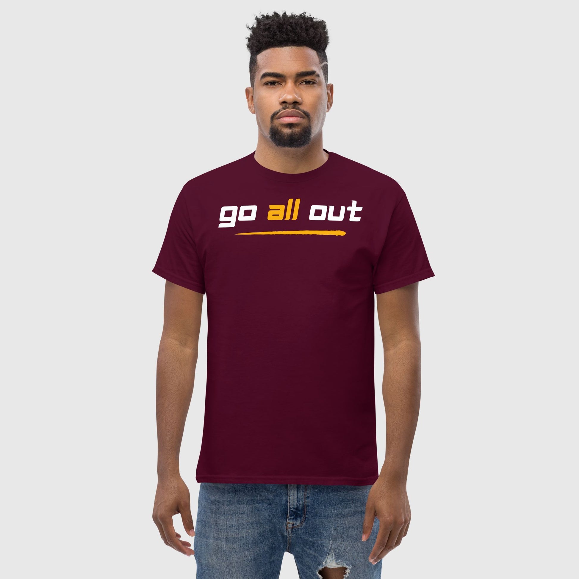 'Go all out' printed Maroon t shirt