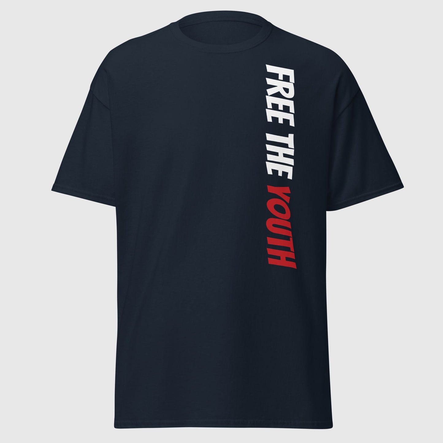 mockup of a navy blue t shirt with a graphic print