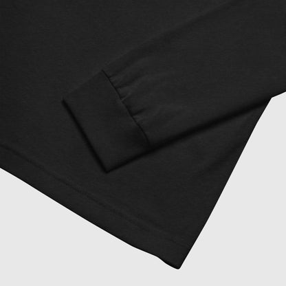 Close texture picture of the black long sleeve shirt with wrist part 