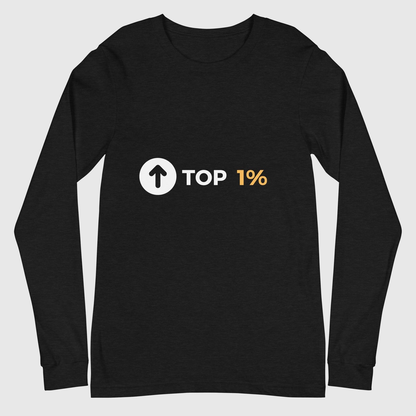 Black long lseeve shirt flat lay picture with 'top 1%' graphic printed on it