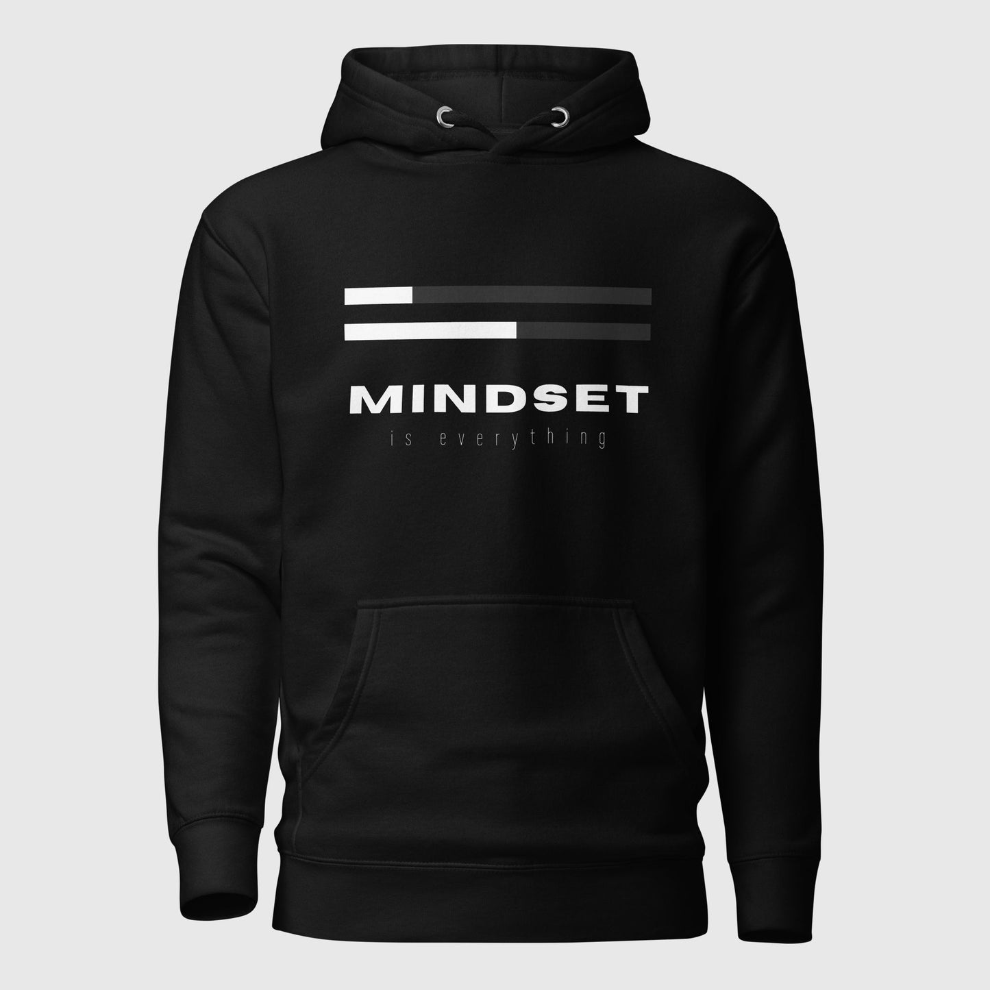 A black hoodie that has a motivational quote "Mindset is everything" printed on it