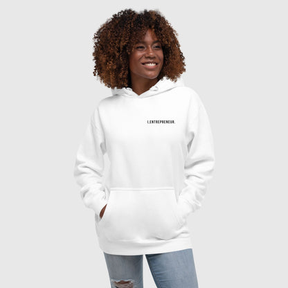 girl wearing a white hoodie with a graphic design