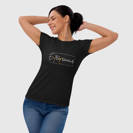 Happy woman posing wearing graphic t shirt