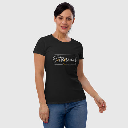 woman wearing a graphic t shirt that says, 'entrepreneur mentality'